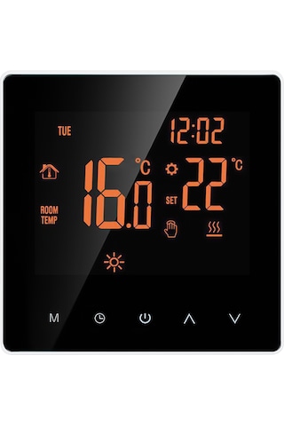 Geeroyoo Ev Okul Ofis Otel İçin 16a Dokunmatik Ekranlı 7 Gün Programlanabilir Elektrikli Isıtıcı Termostati - Turuncu Arka Işık Beyaz Tuş