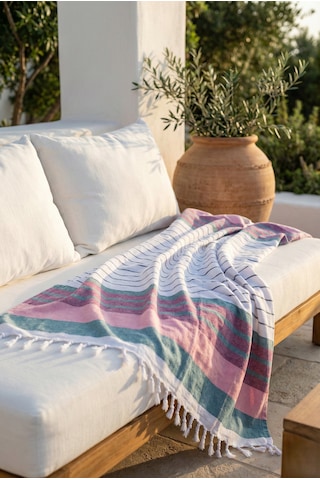 Çift Kişilik Pike 180x220 Cm Çizgili Çok Renkli %70 Pamuk %30 Polyester Dört Mevsim Kullanım Türkiye Üretim Tek Parça Pike Lacivert
