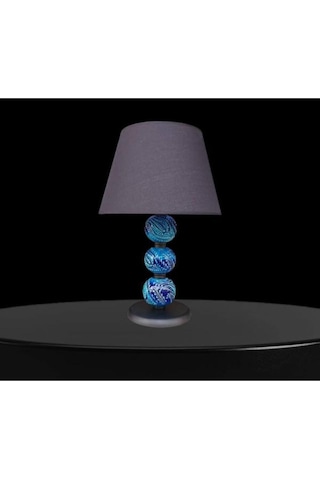 Üç Toplu Abajur Mavi Çini Siyah Şapka Mavi