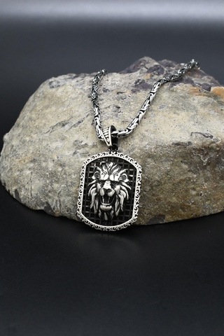 Aslan Figürlü 925 Ayar Gümüş Kolye Kral Zincir 2mm 902430 Gümüş