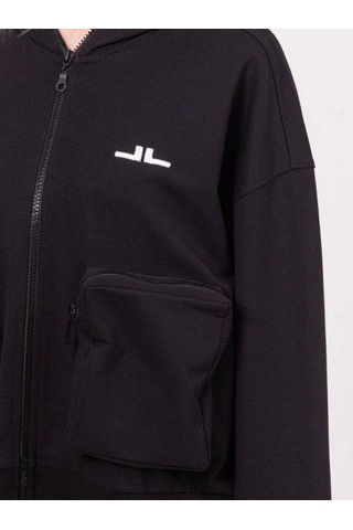 Kız Çocuk Pamuklu Fermuarlı Kapüşonlu Büyük Cepli Sweatshirt-13790 Siyah