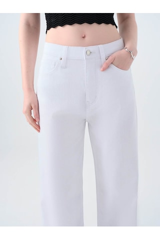 Loft Wide Leg Regular Fit Beyaz Kadın Jean Pantolon Lf2039976 Beyaz