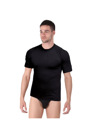 Thermoform Bambu Erkek Bisiklet Yaka Tişört Kısa Kollu Fanila Atlet Ve Slip Külot Seti Siyah Çok Renkli