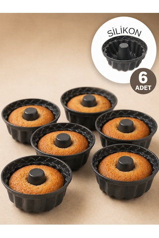 Beylini 6'lı Silikon Oval Mini Kek Kalıbı Yapışmaz Muffin Kek Kalıbı Seti Şekilli Mutfak Kek Kalıbı Seti Antrasit