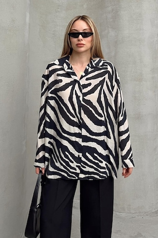 Olcay Zebra Desenli Salaş Gömlek Siyah-taş 9320