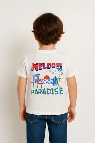 Erkek Çocuk %100 Pamuklu Kabartma Baskılı Tişört 3-4 Yaş 8-9 Yaş Beyaz