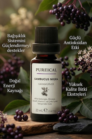 Pureıcal Sambucus Nigra Karamürver Pelargonium Ekinezya Zencefil C Vitamini Çinko 20 Ml