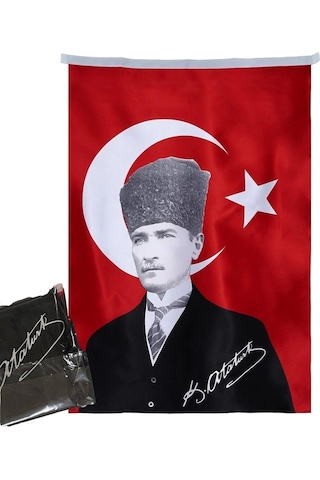 Asilmeydan Türk Bayrağı Kalpaklı Atatürk Fotoğraflı Türkiye Bayrağı 70x105 Cm Sku: Smg8690010195500
