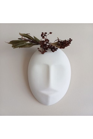 Dekoratif Mask Duvar Vazosu, Duvar Dekoru, Heykel Duvar Süsü, Beyaz