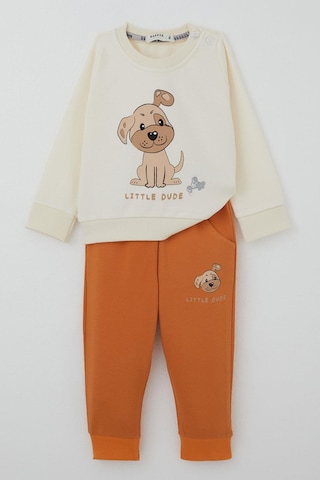 Breeze Erkek Bebek Eşofman Takımı Sevimli Köpekçik Baskılı 6 Ay-2 Yaş, Krem Krem