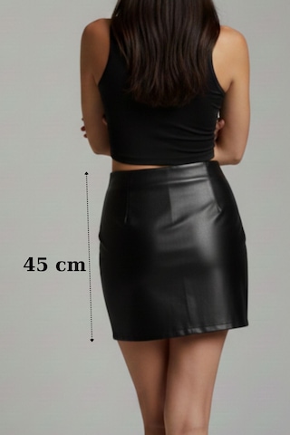 Sermoda Kalem Deri Etek - Bel Lastikli Slim Fit Mini Kalem Etek Ud Siyah Kd Siyah