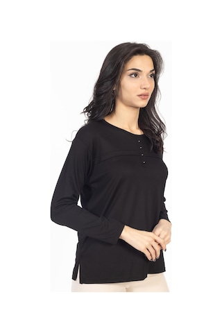 Yeni Sezon 2024 Sade Desen Yuvarlak Yaka Likralı Anne Penye Bluz 6484-siyah Siyah