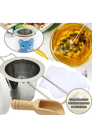 Love Yaprak Tay Infuser Seti Kapak Ahşap Kaşık Boş Drawstring File Torba Tea Bag Diğer