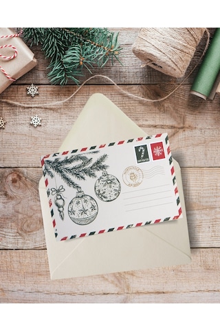 Yılbaşı Çam Ve Küre Temalı Kartpostal Ve Zarf Seti, Yeniyıl Tebri