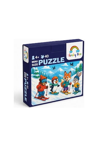 Hayvanlar Kayakta Mini Puzzle 40 Parça 3-7 Yaş Eğitici Çocuk Puzzle Yapboz