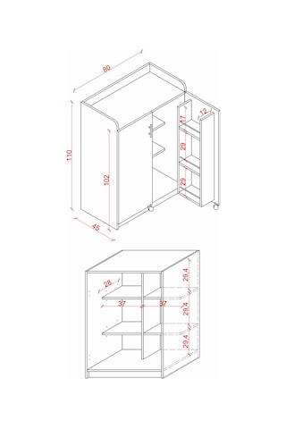 Asra Trend MK-08 %100 MDF 80x102 cm Çok Amaçlı Mutfak Kiler Dolabı Kapak İçi Raflı Kahve Köşesi Beyaz