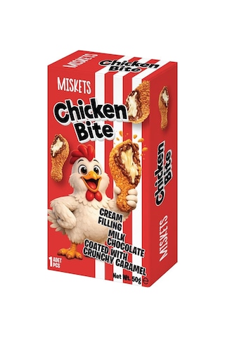 Miskets Chicken Bite Tavuk Budu Çikolata Akışkan Karamelize Bisküvi Kaplı Krema Dolgulu Çikolata 4'lü Paket 50 G X 4 Adet