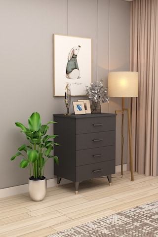 Asra Trend 4 Çekmeceli Şifonyer ŞF-01 %100 MDF Modern Depolama Ünitesi Antrasit