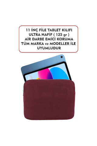 Dada Ultra Hafif 125gr Bordo Renk File Tablet Kılıfı 10"-11" inç Air Darbe Emici Korumalı Unisex