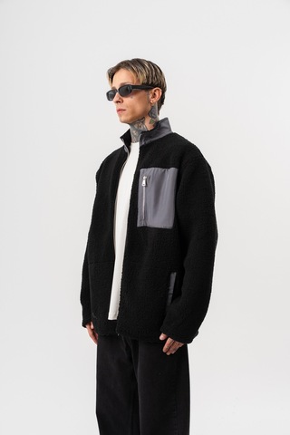 Respire Erkek Zip Oversize Teddy Ceket Siyah