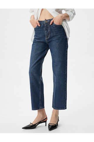 Koton Straight Jean Kot Pantolon Düz Paça Esnemeyen Pamuklu Cepli - Eve Jean Orta İndigo 4wal40404md İndigo