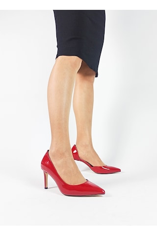 Kırmızı Renk Rugan Karnıyarık İnce Topuk Kadın Stiletto Kırmızı