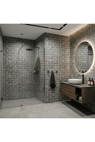 30x60 Cm Kendinden Yapışkanlı Duvar,banyo,tezgah Arası Kaplama Gri Tuğladesen 12 Adet 30 X 60 Cm