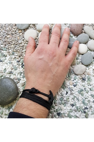 Ehediye Chavin Siyah Ipli Çapa Erkek Kadın Çelik Bileklik Dr19 Siyah