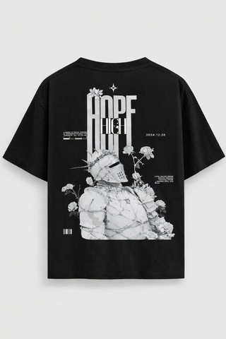 Yolo Street Oversize Hope High Şövalye Gül Baskılı Unisex Tişört %100 Pamuk Streetwear Siyah1