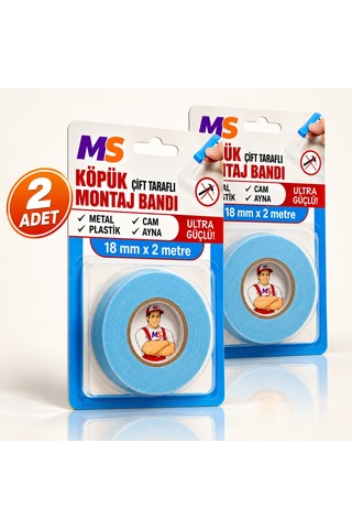 2 Adet Ultra Güçlü 18 Mm X 2 Metre Çift Taraflı Köpük Montaj Bandı Metal Plastik Cam Bantı Bantları