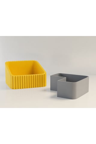 3d Baskı Fıstık Kasesi - Çift Hazneli Kabuk Ayırıcı Sunum Kasesi - Sarı Gri
