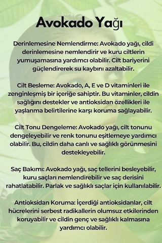 Greenlabel Soğuk Sıkım %100 Doğal ve Saf Avokado Yağı 180 ML