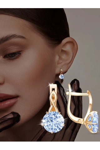 Asj 925 Ayar Gümüş Taşlı Altın Küpeler 15444451 Açık Mavi