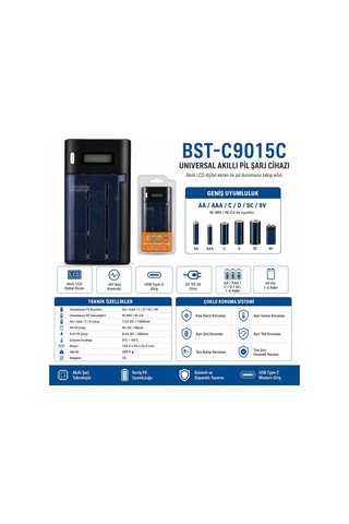 Beston Bst-c9015c Universal Tüm Boylar Dijital Ekranlı Pil Şarj Cihazı