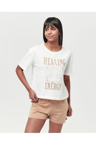 Bella Dossi Pamuklu Kısa Kollu Baskılı Kadın Şortlu Pijama Takımı Beyaz