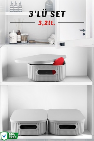 3'lü Set Çok Amaçlı Depolama Kutusu Antrasit 3,2lt