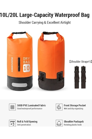 Novahub Su Geçirmez Sırt Çantası - 10l/20l, Pvc Kumaş, Siyah Kamp Ve Kayık İçin Siyah