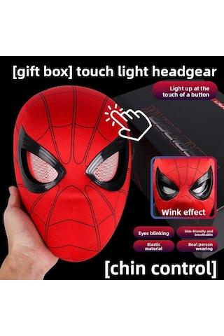 Spider-man Elektrikli Otomatik Göz Kırpan Maske Dokunmatik Model, Işıklı Kırmızı Başlık Kırmızı