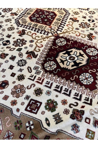 Asaryün Halı Ipek H4320ac Krem Ipeksi Geleneksel Renkli Göbekli Klasik Desen Salon Halısı Modern Renkli