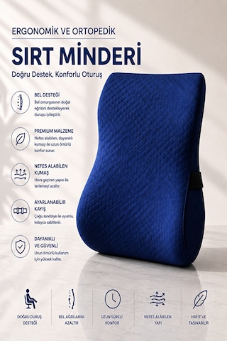 Ergonomik Ve Ortopedik Sırt Minderi Doğru Destek, Konforlu Oturuş Lacivert