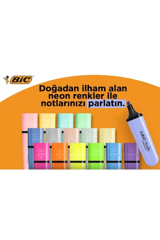 Bıc Marking Flat Fosforlu Kalem Pastel Ve Neon Renkler 16'lı Set Çok Renkli