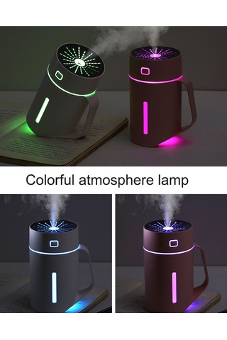 Honmex Usb Ev Ofis Nemlendirici 420ml Büyük Kapasite Led Işıklı Hava Temizleyici Sprey Pembe Pil Yok