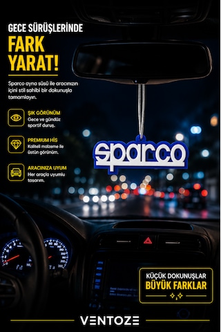 Sparco Araç Dikiz Aynası Süsü Tasarım Anahtarlık 10 Cm Mavi Beyaz