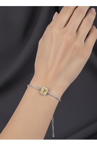 925 Ayar Gümüş Vintage Sarı Tasarım Kare Kesim Su Yolu Kadın Bileklik Doğum Günü Hediye Gümüş
