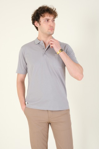 Giyim Dünyası Erkek Süprem Kumaş Cepli Polo Yaka T-shirt Gri 001