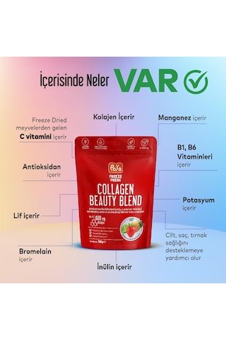 Pol's Freeze Fresh Beauty Blend 100 G, Dondurularak Kurutulmuş Meyve Tozu, Kolajen, İnülin, Yüksek Lif, Manganez