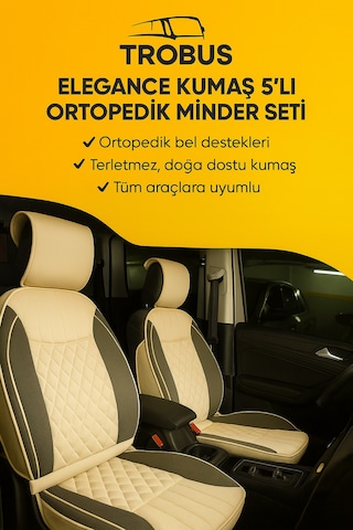 Ford Tourneo Connect 2002-2013 Trobus Elegance Ortopedik Araç Koltuk Minderi 5'li Set, Hava Yastığı Uyumlu Bej Koyu Bej