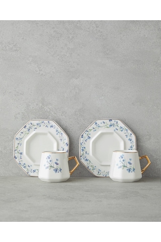Lavendpetal New Bone China 12 Parça 6 Kişilik Kahve Fincan Takımı 80 Ml Mavi