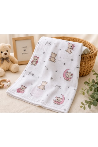 Minora Baby&Kids %100 Pamuk Müslin Bebek Örtüsü Çok Amaçlı Müslin Battaniye - 100 x 100 CM Pembe Ayı