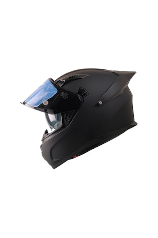 Motosiklet Kask Ece 22.r06 Double Vizörlü Full Face Spoiler Motor Kaskı Mat Black Siyah